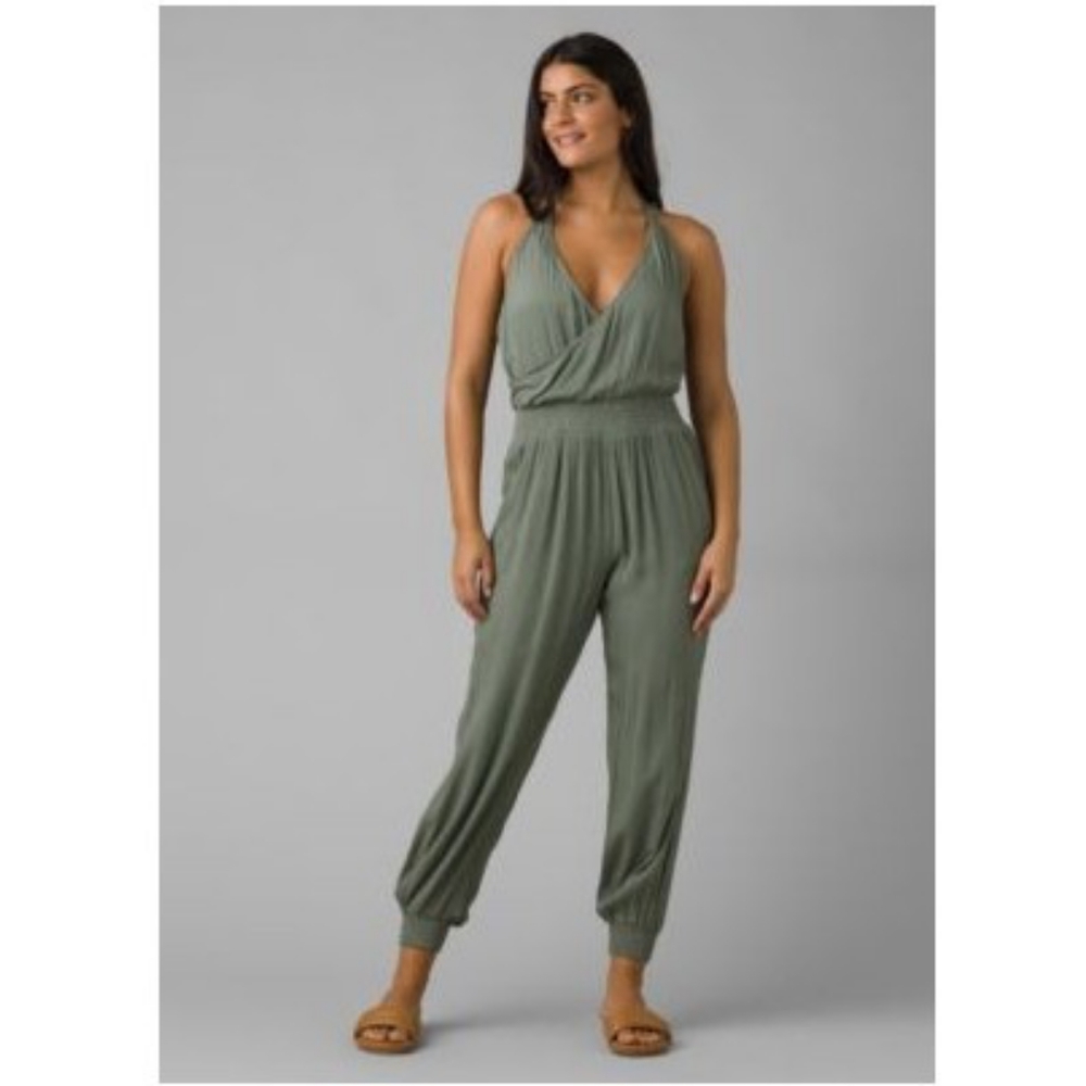 Prana Olive Green Sleeveless Surplice Jumpsuit